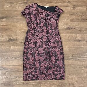 Kay Unger Pink and Black Alana Floral Dress Size 12